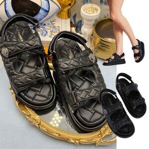 🆕 KURT GEIGER LONDON 🧿 NWOB Orson Black EagleHead Quilted Sandal Sz EU40 US 9